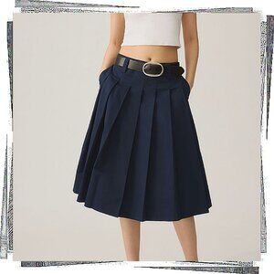 Hamptons Vacation Ready Navy Blue Pleated Skirt (S) by Endless Rose